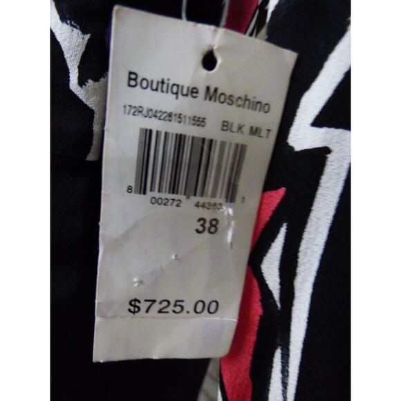 $725 Boutique Moschino Black Multi Print Crepe Midi Vneck Dress 38 US 4 NWT - Picture 16 of 16